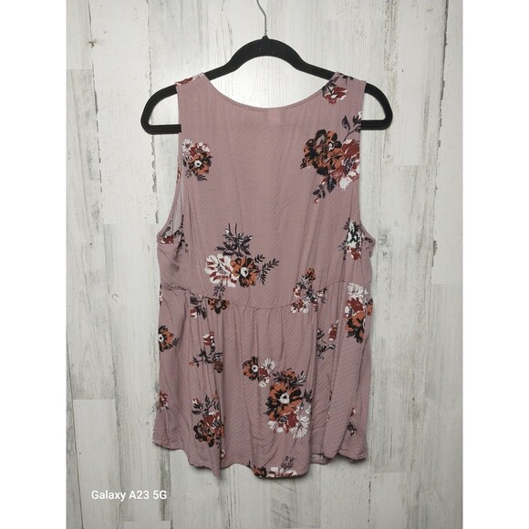 Torrid 1X Mauve Peplum Sleeveless Top Keyhole Bow Tie Floral - Picture 5 of 5